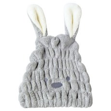 樂居家 珊瑚絨可愛吸水乾髮帽, 灰色, 1個