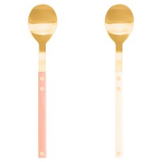 Bogen Sentié 韓式金色湯匙 2件組, 1套, 蜜桃色, 香草色, 湯匙 2件
