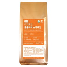 1kg COFFEE 低咖啡因哥倫比亞甘蔗處理法咖啡豆, 原豆(未研磨), 1個