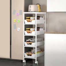 21세기트랜드 틈틈카트 주방 철제 무빙 회전 수납 트롤리, 5단, 화이트