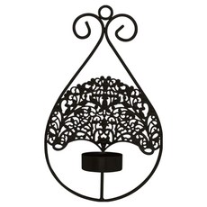 Treoba 小巧精美壁掛式生命樹燭台 12 x 20 x 4 cm, 黑色