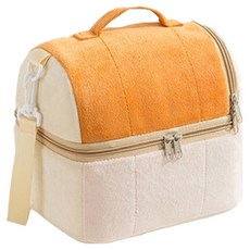 Lifesalim 絲絨野餐雙層保溫保冷袋, 1個, 象牙白 + 橘色