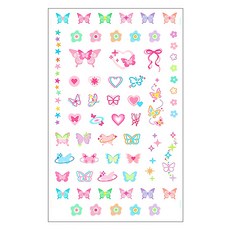 gelluna 迷你彩色蝴蝶花朵緞帶星星海娜紋身刺青貼紙 T-219, 1個, 混合色