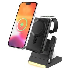 유엠투 애플 갤럭시 워치 충전 맥세이프 보조배터리 10000mAh 무선충전기 독, 블랙, UMPB-MF5in1LED