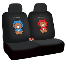 LINE FRIENDS 前座椅套組 台灣製 熊大帽T款, 1組, 防汙, 黑色