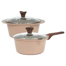 chefria Cocorose 陶瓷鍋具 2件組, 1套, 玫瑰粉, 單柄鍋 18cm + 雙耳鍋 20cm