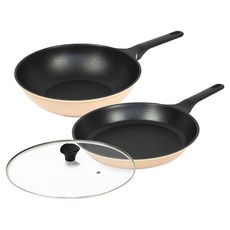 chefria Easy Day 主廚米色平底鍋2件組 + 玻璃鍋蓋套組, 1套, 米色, 平底鍋 + 炒鍋 + 玻璃鍋蓋 28cm