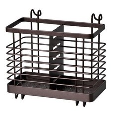 Homely Zakka 日式簡約鐵藝可掛式筷子叉勺餐具瀝水收納架, 2格, 深銅色, 1個