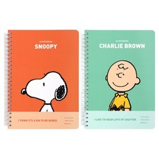 Snoopy A5 線圈橫線筆記本 2入組, 1套, 橘色, 薄荷綠