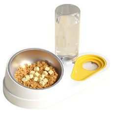 寵物雙碗自動飲水食碗 磨砂不鏽鋼碗, 雪域白, 1個