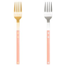 Bogen Sentier 餐具西餐叉2件組, 1套, 蜜桃 + 金色, 蜜桃 + 銀色