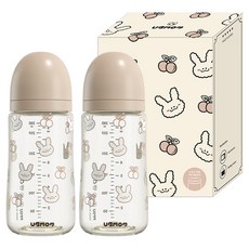 유비맘 유아용 토끼 에디션 노꼭지 젖병 트윈팩, 체리래미 초코, 280ml, 2개