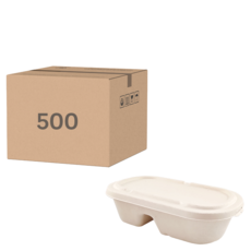 ONEFU 植纖雙格橢圓餐盒 1L, 10包, 50個