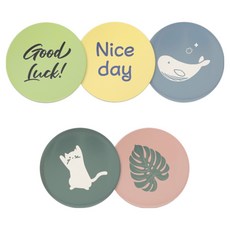 플라이토 디자인 자석 거치대 벽부착 철판 원형 40mm 5종 세트 B, 굿럭 그린 + 나이스 옐로우 + 고래 블루 + 고양이 카키 + 몬스테라 브릭레드, 1세트