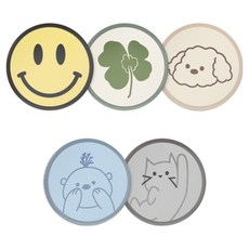 FLaiTO 設計款磁吸支架 壁掛式鐵片 圓形 40mm 5件組 A, 微笑黃 + 幸運草象牙白 + 小狗灰 + 水獺天藍 + 貓咪灰, 1套