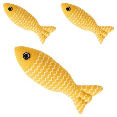 3baby 三個寶 解悶仿真麻布魚貓玩具, 黃色, 3個