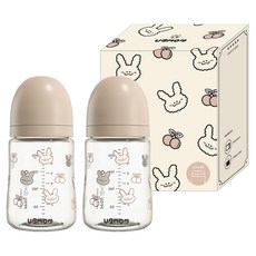 유비맘 유아용 토끼 에디션 노꼭지 젖병 트윈팩, 체리래미 초코, 200ml, 2개
