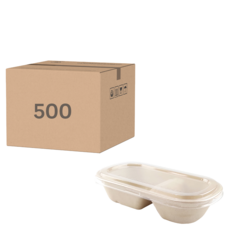 ONEFU 植纖雙格橢圓餐盒 850ml, 10包, 50個