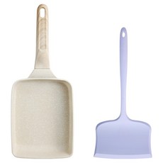 Easilysili 矽膠烹飪工具 2件組, 1套, 寬版鍋鏟 + 方形雞蛋捲平底鍋, 紫丁香色(鍋鏟), 混合色(平底鍋)