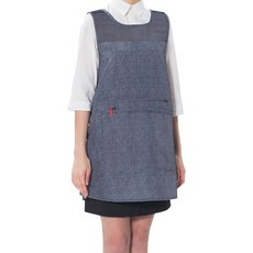 예경 전면 지퍼 포켓 망사 원피스 앞치마 특대, 곤색 데님패턴(PO-8009-A), 1개