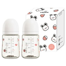 유비맘 유아용 토끼 에디션 노꼭지 젖병 트윈팩, 베리래미 화이트, 200ml, 2개