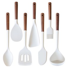 lilive 월넛 플렉시블 실리콘 조리도구 세트, 7종, 크림화이트, 1세트