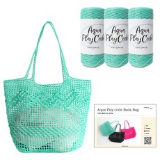 Yarna DIY套組 Play Cord 海洋包 水藍色 編織線 50g x 3入 + 印刷圖案組, 1套, 3 薄荷色