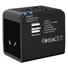 DTAudio USB 萬國旅行充/萬用轉接頭 1500W 三孔輸出 快速充電 全球通用, 黑色, 1個