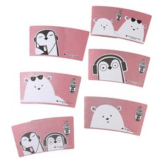 Inp 92Φ 熊 & 企鵝 杯套 玫瑰粉色設計 隨機出貨, 1個, 100入