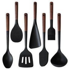 lilive 월넛 플렉시블 실리콘 조리도구 세트, 7종, 블랙, 1세트