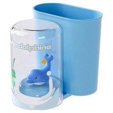 한봄누리 卡通人物漱口杯免鑽孔牙刷架套組, 1套, 藍色