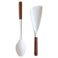 LILIVE Nature Living Relieve 核桃木彈性矽膠廚具2件組, 1個, 奶油白