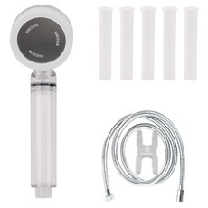 HOMEDAUM Signature 基本款過濾蓮蓬頭 + 濾芯 5入 + 蓮蓬頭軟管 1.5m + 扳手套組, 白色 + 銀色 + 透明, 1套