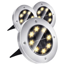 AHOYE 8LED太陽能地埋燈3件組 暖白光, 白色