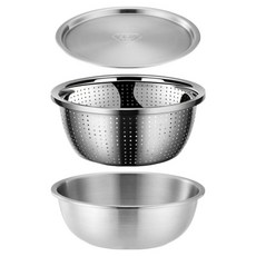 YOUNGGREEN 304不鏽鋼霧面攪拌盆組, 1套, 攪拌盆 + 瀝水籃 + 托盤