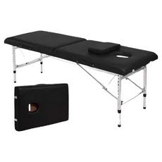 彬彬小舖 折疊升降不鏽鋼支架按摩床 寬60cm 附頭枕 + 床罩, 黑色