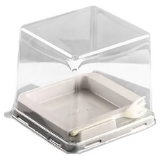 韓國 REDCAT 透明方形PET蛋糕捲包裝容器 + 叉子組, 內部方形(容器), 隨機出貨(叉子), 50套