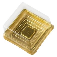 韓國 REDCAT 透明方形和菓子月餅PET包裝容器 小, 金色, 100個