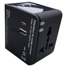 好米 多國旅行充電器 USB接口 + Type-C接口, 黑色, 1個, 55mm