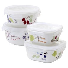 RACHEL BARKER ZEN 野莓陶瓷密封容器 圓形2件 + 方形2件組, 1套, 350ml + 500ml + 320ml + 470ml