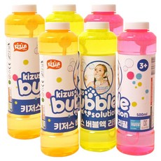 Kizus 含吹泡泡棒 泡泡水補充液 500ml, 6個, 混合顏色