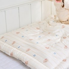 베베누보 유아용 순면 자수 듀라론 양면 낮잠이불 패드 + 차렵 블랭킷 + 솜패드 + 솜베개 + 부직포가방 세트, 리본퍼피