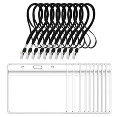 透明PVC橫式證件套掛繩, 10個, 透明