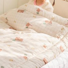 베베누보 유아용 순면 자수 듀라론 양면 낮잠이불 패드 + 차렵 블랭킷 + 솜패드 + 솜베개 + 부직포가방 세트 분리형, 키링곰
