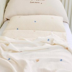 베베누보 유아용 순면 자수 듀라론 양면 낮잠이불패드 + 인견블랭킷 + 속패드 + 솜베개 + 부직포가방 세트 분리형, 리본퍼피