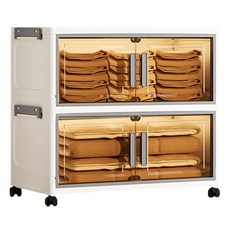 SIANG SI 摺疊收納櫃 2層, 白色 + 面板透明黑