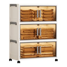 SIANG SI 摺疊收納櫃 3層, 白色 + 面板透明黑