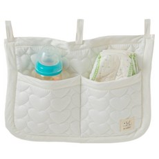 AiRabbit 嬰兒用心形加厚床邊2格床袋 尿布玩具收納袋, 奶油象牙白