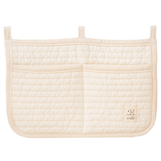 AiRabbit 嬰兒用純棉條紋絎縫床邊2格掛袋 尿布玩具收納袋, 象牙白