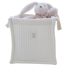 AiRabbit 嬰幼兒用直紋絎縫純棉方形玩具尿布收納籃, 象牙白